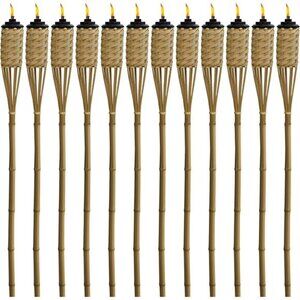 Bamboo Tiki Torches 12-Pack – Weather-Resistant Outdoor Décor with Easy-Pour